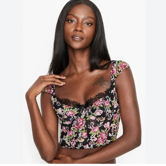 Victoria's Secret, Tops, Victorias Secret Dream Angels Black Floral Unlined  Bra Top Bustier In 36d